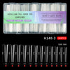 Une boîte de H140-3 extra longue pour des conseils de soins pour les extensions d'ongles, de différentes tailles.
