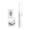 A white ultrasonic electric toothbrush is shown with various cleaning modes and accessories.