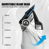 Adjustable blade head of a professional brushless electric hair clipper showing various blade lengths.