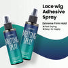 A bottle of Inyou Melting Spray for lace wigs with adhesive spray instructions and product details.