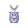 A cute blue owl-shaped electric toothbrush with a silver brush head.