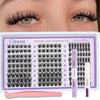 Set mit natürlichen Wimpernclustern und professionellen Werkzeugen für DIY-Augenwimperverlängerungen.