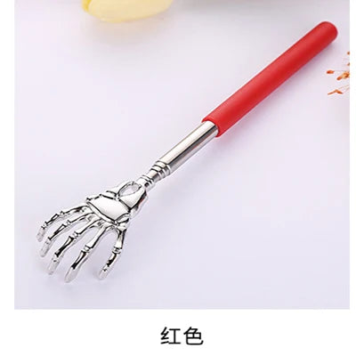 Red stainless steel telescopic back scratcher with a flexible hand end