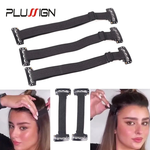 Black facial lifting band with adjustable straps shown on a model's face.