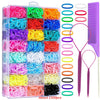 A clear plastic container filled with 1500 hair ties in various bright colors for styling and braiding