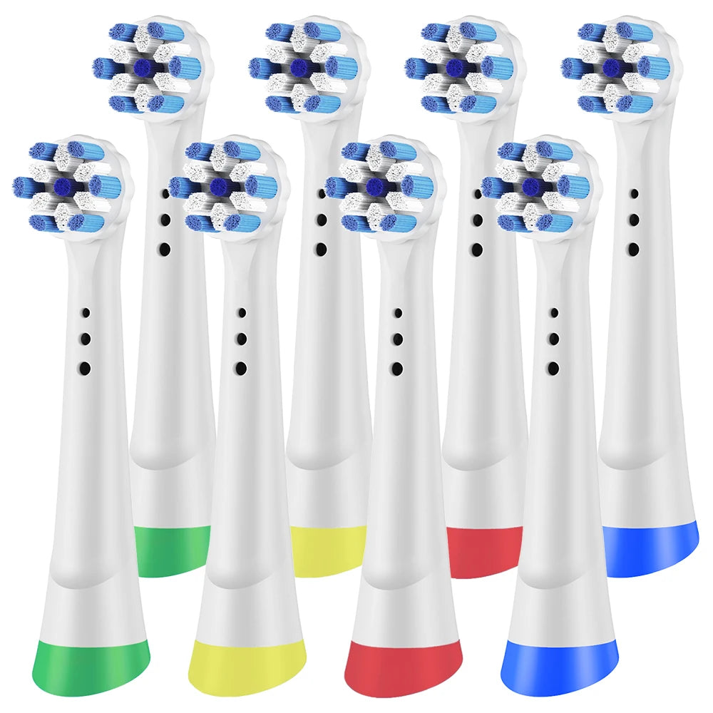 Juego de cabezales de cepillo de reemplazo para Oral-B iO en varios colores, incluyendo azul, blanco y rojo.