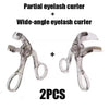 A set of two eyelash curlers, including a partial and a wide-angle model.