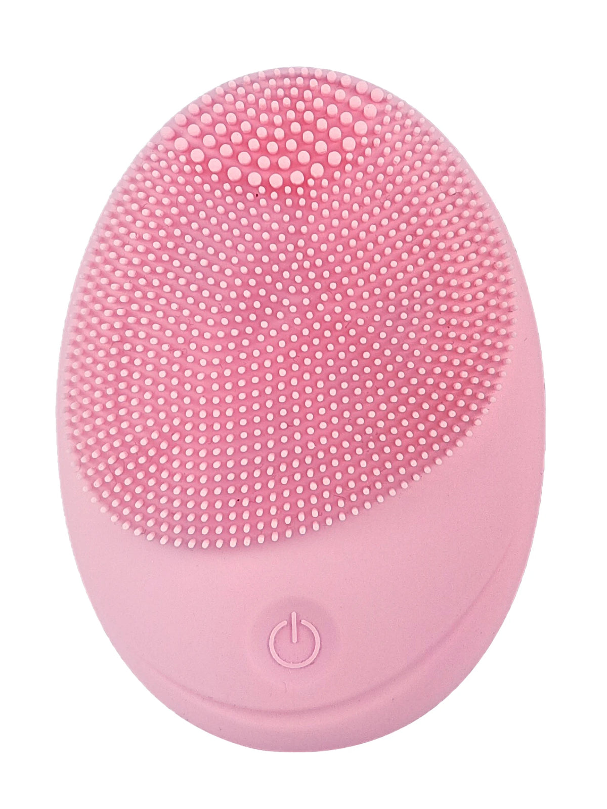 A pink electric sonic facial cleansing brush with a textured silicone head.