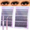 A set of DIY cluster lash kit with bond and seal tweezers shown alongside detailed close-ups of eyelash application.