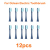 A set of 12 replacement brush heads for an Ocean electric toothbrush, shown in various colors.