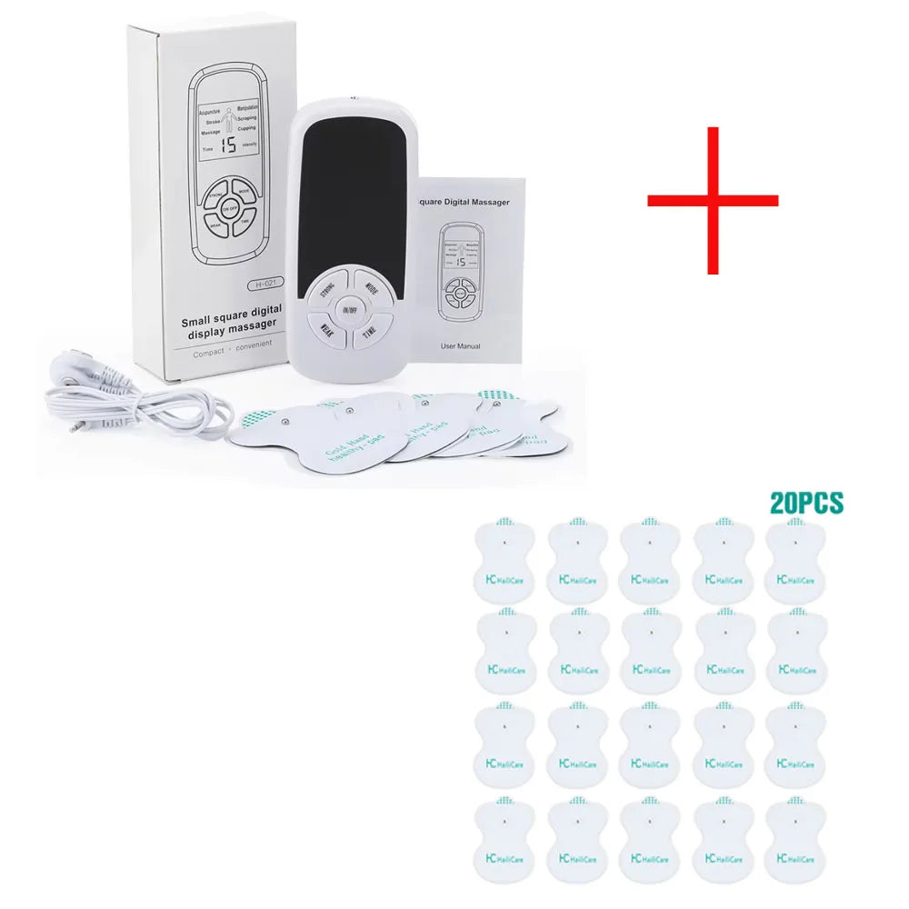 A small black electric meridian muscle massager with a white box and accessories.
