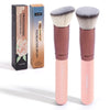 A set of two Maange foundation makeup brushes, including a large angle top and a regular brush, in rose gold and natural hair