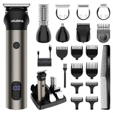 Colección de recortadoras eléctricas y accesorios Solimpla en varios tamaños y configuraciones.