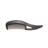 A dark brown self-cleaning dandruff relief comb with a curved design and multiple teeth.