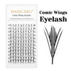 A package of MASSCAKU Comic Wings Eyelash hand-made lashes with various lengths displayed next to a feather-shape illustratio