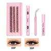 A set of pink lash bond tubes and an eyelash applicator for DIY eyelash clusters.