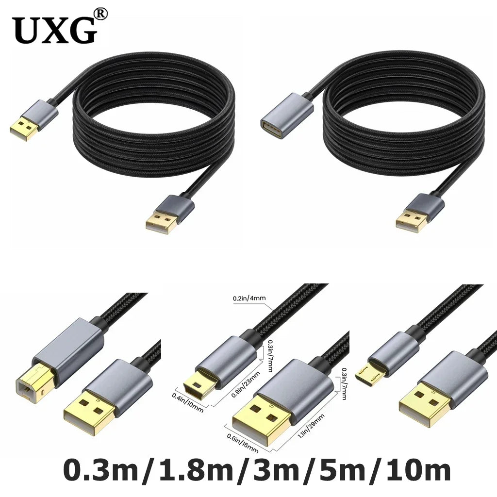 Schwarze, hochwertige USB-Verlängerungskabel in verschiedenen Längen von 0,3 m bis 10 m