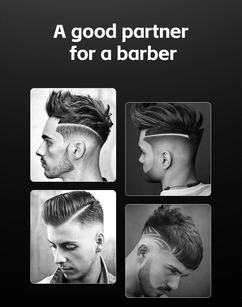 A collage of men with various modern haircuts and fades, demonstrating the results of a good partner for a barber.