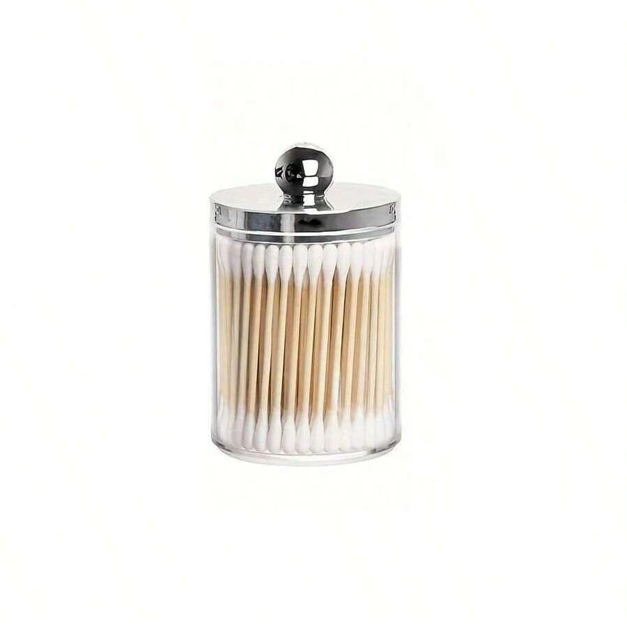 Distributeur en métal argenté avec porte à bâtonnets en verre pour cotons-tiges acryliques