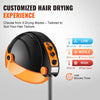 An orange and black ionic hooded hair dryer is shown with adjustable settings for low, middle, and high heat and speed.