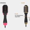 Comparison of an original professional hair blow dryer brush and a plus version with air temperature regulation and a slimmer