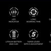 Icons detailing features of a professional rotary hair clipper including motor speed, LED indicator, working time, DLC blades