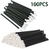 A set of 100 precision makeup brushes with black handles and white bristles.
