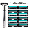 A double blade replaceable shaver with one holder and twelve blades.