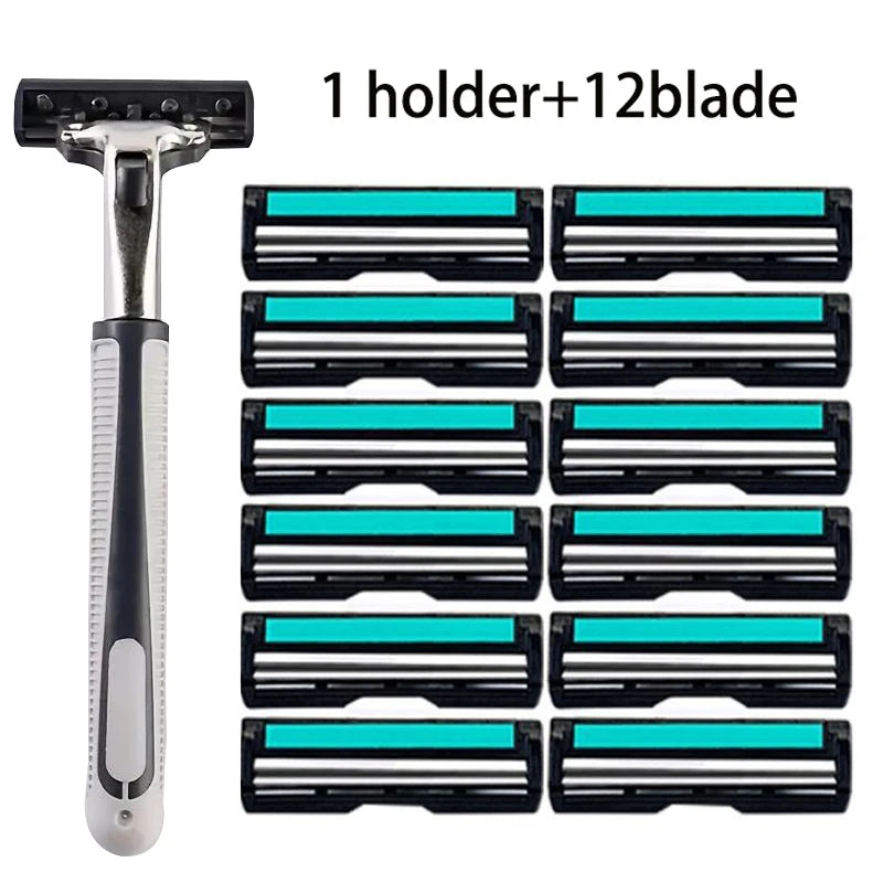 A double blade replaceable shaver with one holder and twelve blades.