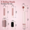 Ein Set von fünf Styling-Köpfen für eine Haarbürste mit rosa und weißen Farben und verschiedenen Größen.