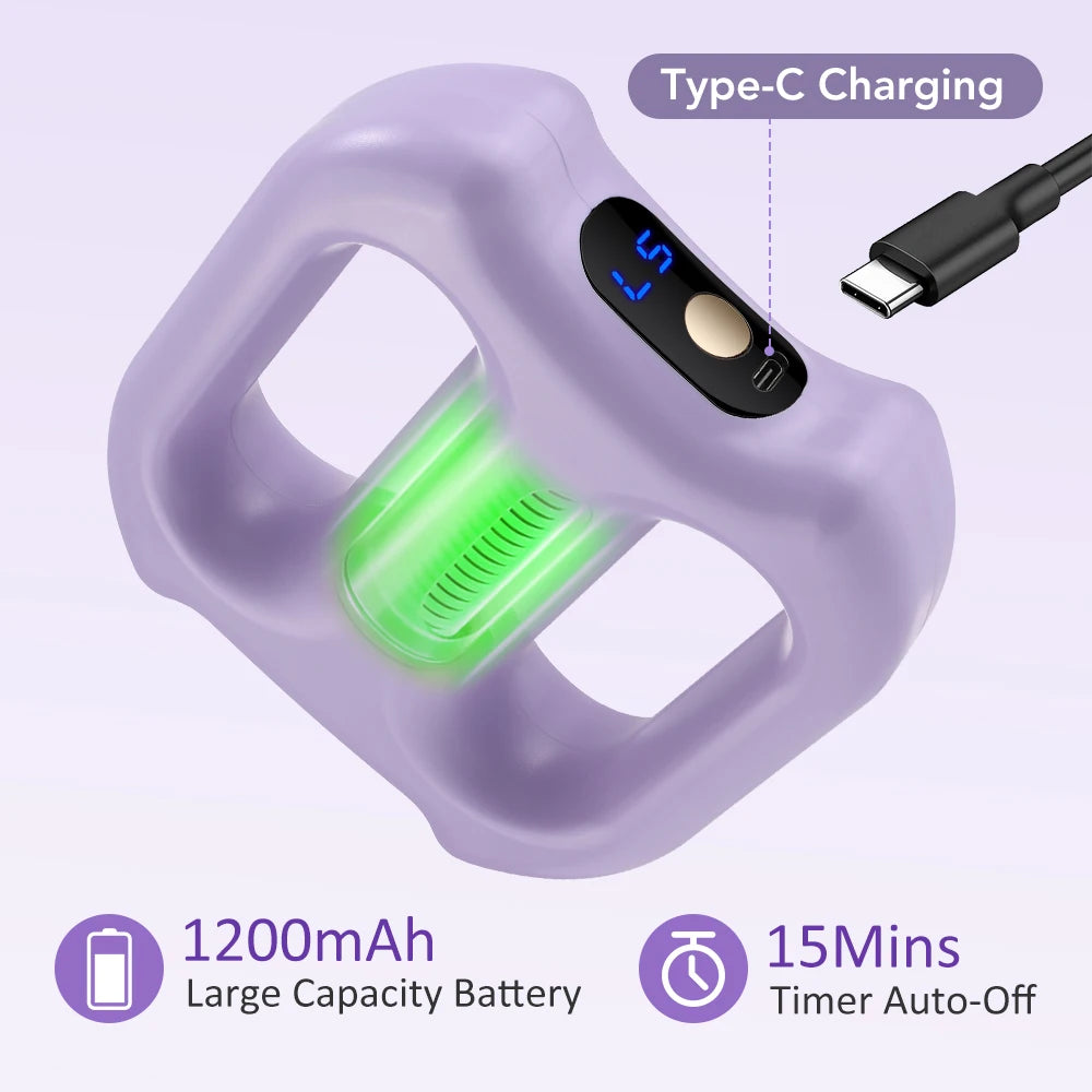 A purple electric body vibration massager with a Type-C charging port and a green vibrating head.