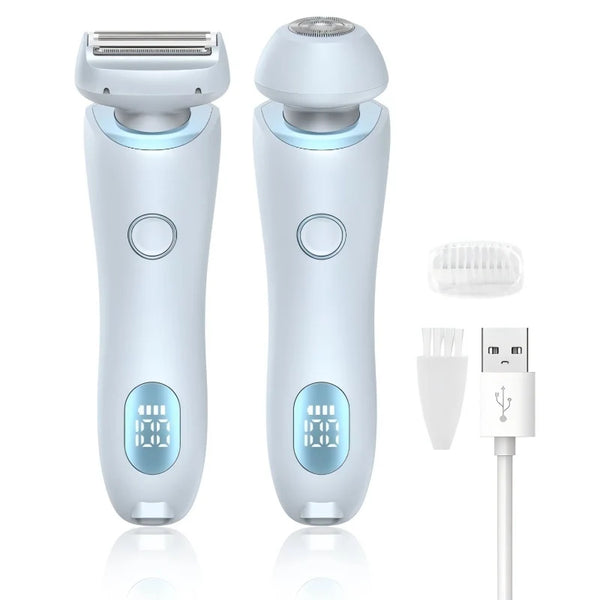 Afeitadora eléctrica cuerpo y rostro 2 en 1 blanca con cable de carga y cabezal de aluminio de repuesto.