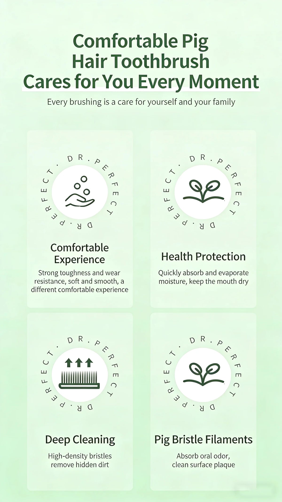 A set of comfortable pig hair toothbrushes designed for daily oral care and health protection.