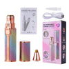Afeitadora eléctrica 2 en 1 rosa y dorada para mujeres con cable de carga y accesorios.