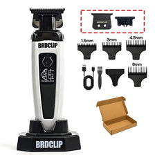 A professional rotary hair trimmer kit featuring a brushless motor and various guard attachments for different lengths.