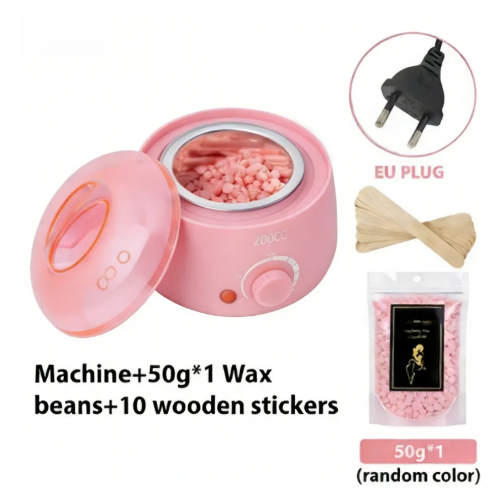 Pinkes Paraffinwachs-Heizgerät mit einer Glasschale rosa Wachs und Zubehör