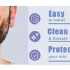 Before and after comparison showing the smooth results of replacement shaver heads for electric razors.