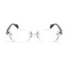 A pair of clear retro frameless reading glasses with thin metal temples.