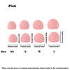 Pink silicone earplugs in various sizes XS to L shown side by side
