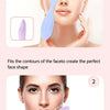 A silicone gua sha roller in light purple color is shown being used for facial massage and contouring.