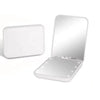 A white mini folding makeup mirror with an LED light, shown open and closed.
