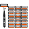 Rasoir manuel noir avec plusieurs têtes de rasage orange.