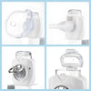 Weißer tragbarer Ultraschall-Nebulizer in verschiedenen Winkeln und Konfigurationen.