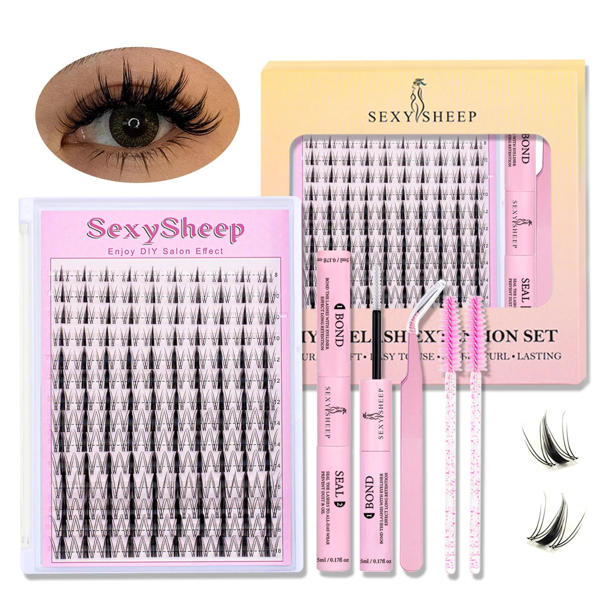 A box set of SexySheep DIY natural eyelash extension kit including lash fibers and tools