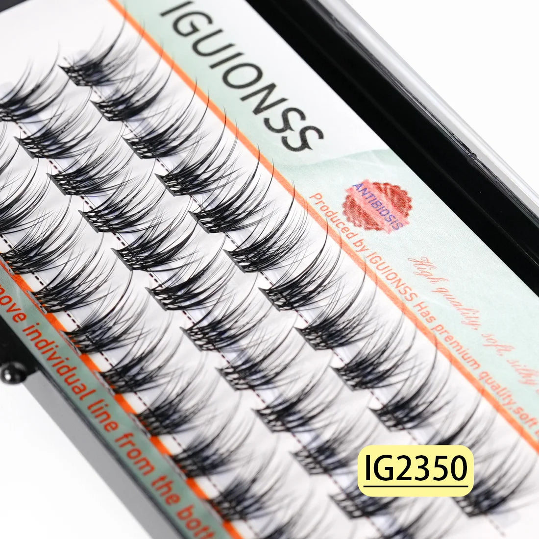 Close-up of natural wispy eyelash extensions packaged for sale