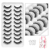Eine Plastikschale mit 117 Paaren dramatischer Mink-Falschelashs und einer Nahaufnahme-Illustration.