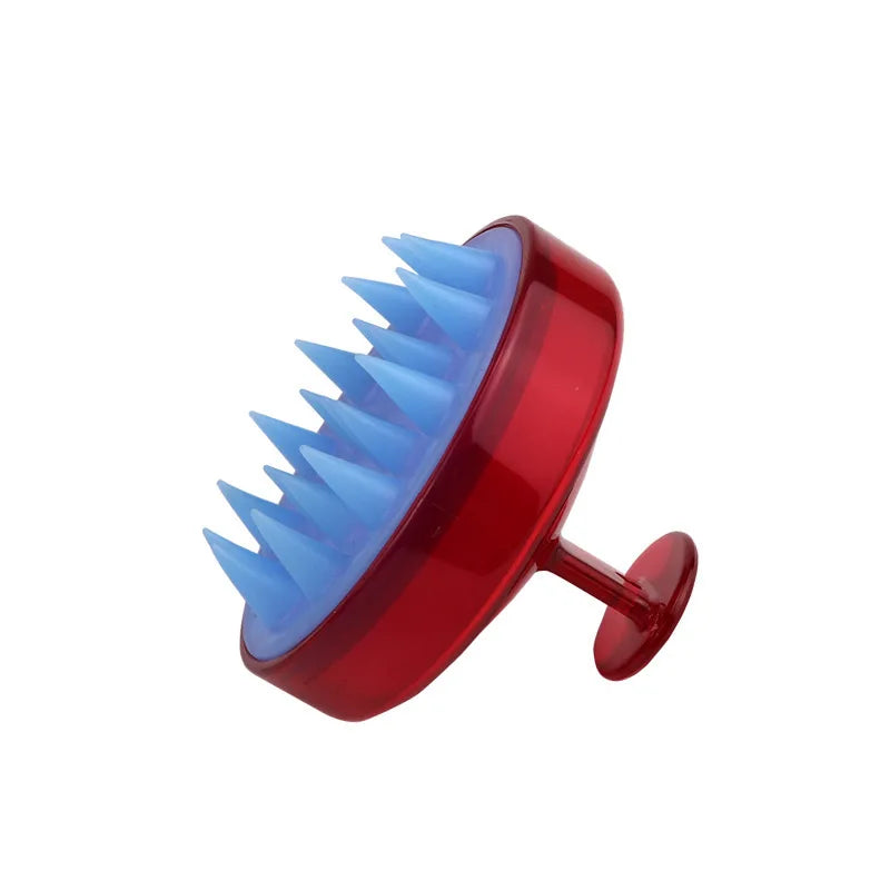 Brosse pour cuir chevelu en silicone rouge avec poils bleus