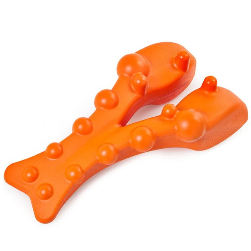Orange neck and shoulder traction massager tool with rounded massage balls