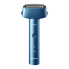 A blue Panasonic professional reciprocating electric shaver with a textured head and control buttons.