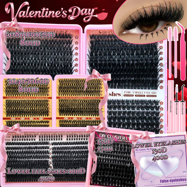 A box of DIY Eyelash Cluster Kit with various lash styles and lengths for eye enhancement.
